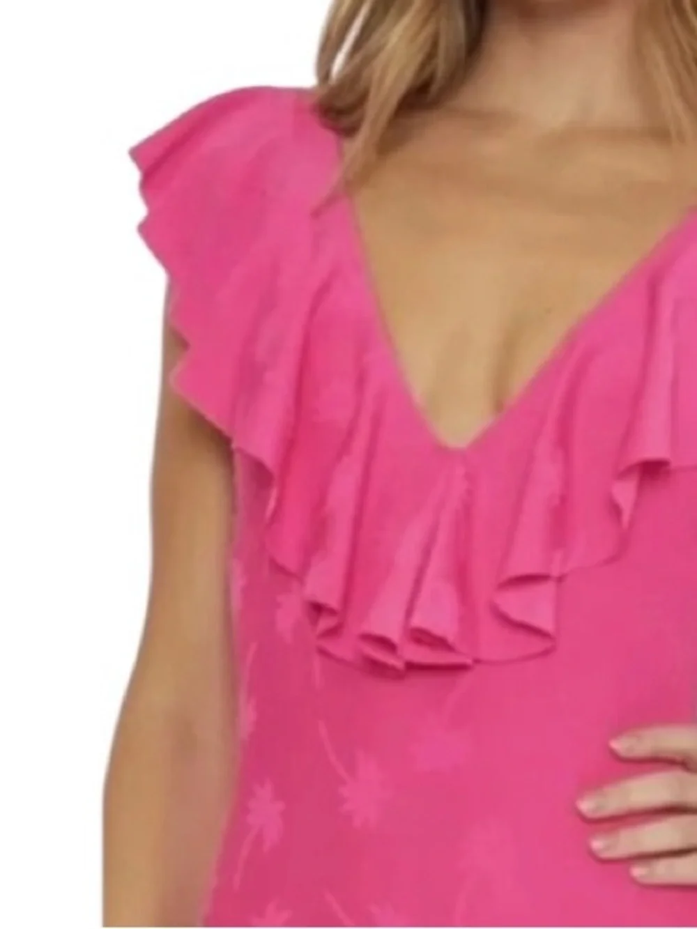 Trina Turk | Atlas Bright Pink Ruffle One-piece. Sz 12 EUC